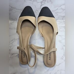 Two-Tone Beige and Black Slingback Flats